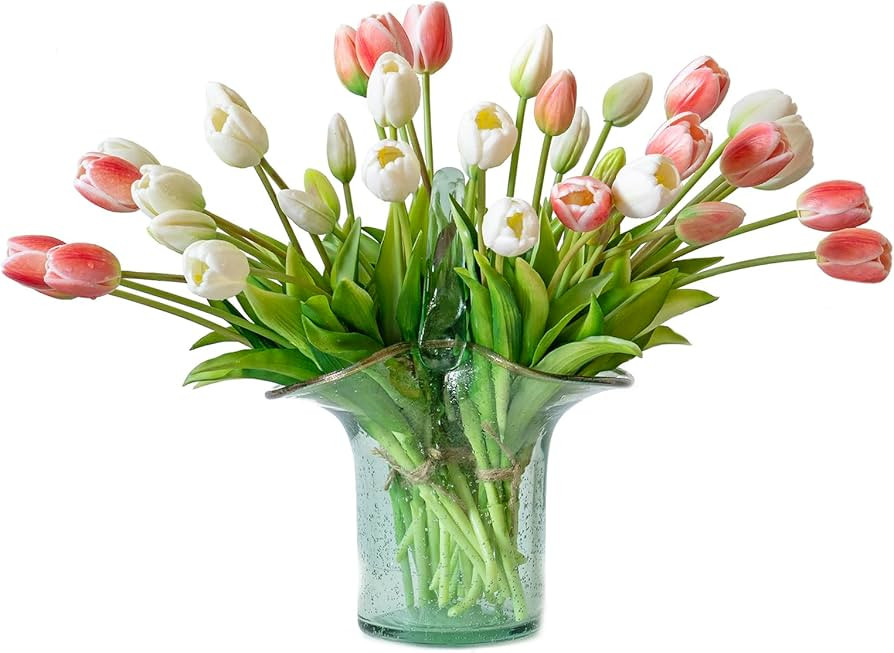 40pcs Artificial Tulips Flowers, Latex Bouquet, Fake Tulips for Office Wedding Party Home Kitchen... | Amazon (US)