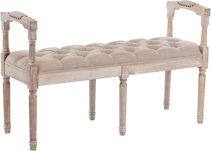 DUOMAY French Vintage Bench with Arms, 45" Long Farmhouse Bench with Padded Seat & Rubberwood Leg... | Amazon (US)