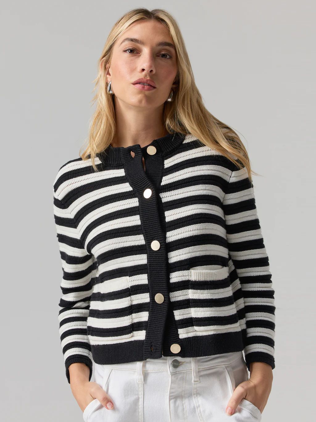 Knitted Sweater Jacket Chalk And Black Stripe | Sanctuary Clothing