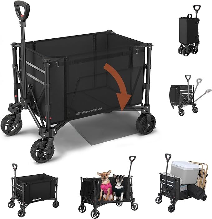 3 in 1 Collapsible Wagon Converts to Bench, 220lbs Foldable Wagon Cart with Wheels, 120L Shopping... | Amazon (US)