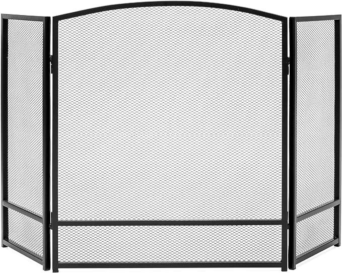 Best Choice Products 47x29in 3-Panel Simple Steel Mesh Fireplace Screen, Fire Spark Guard Grate f... | Amazon (US)