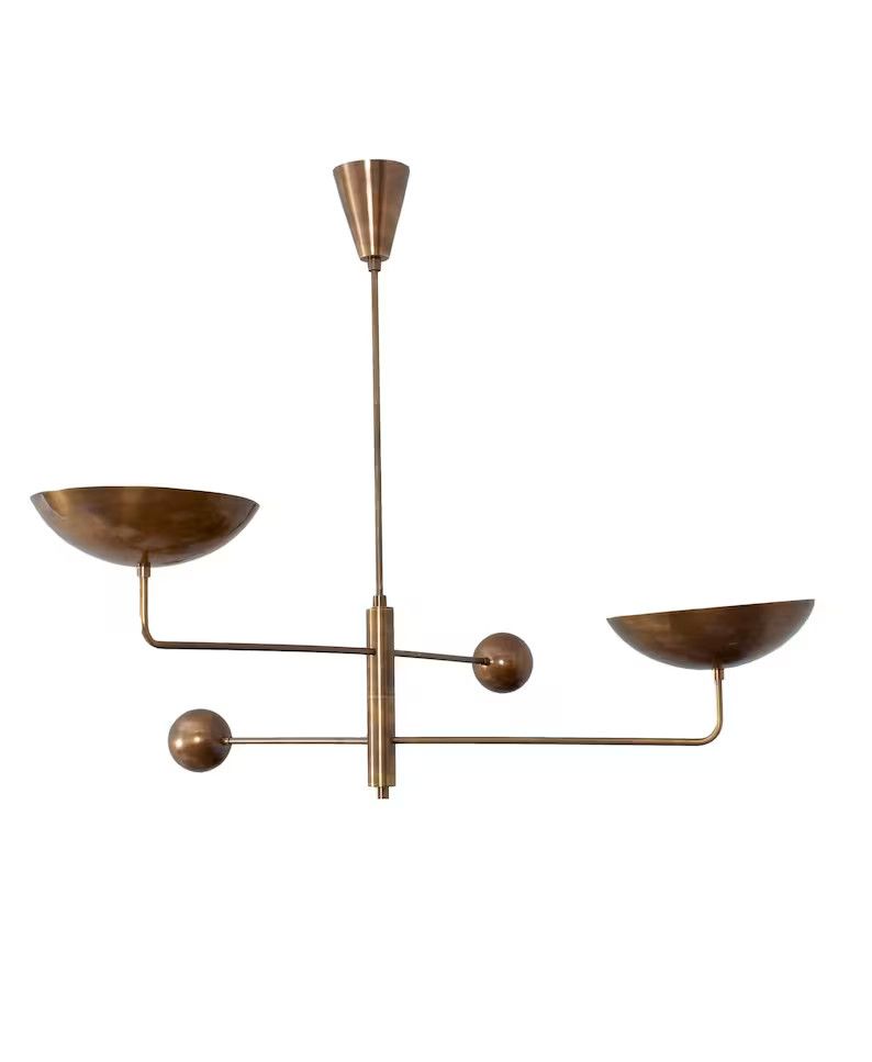 2 Light Curved Pendant Mid Century Modern Raw Brass Sputnik chandelier light Fixture | Etsy (US)