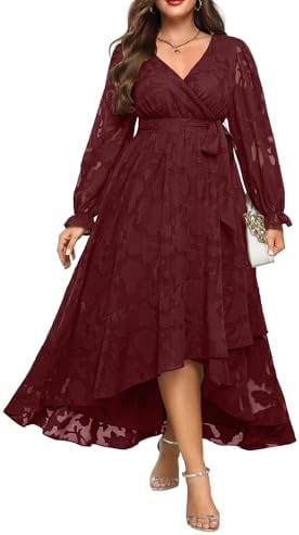 Plus Size Dresses Wedding Guest - Fall Semi Formal Floral Long Sleeve Wrap V Neck High Low Maxi D... | Amazon (US)