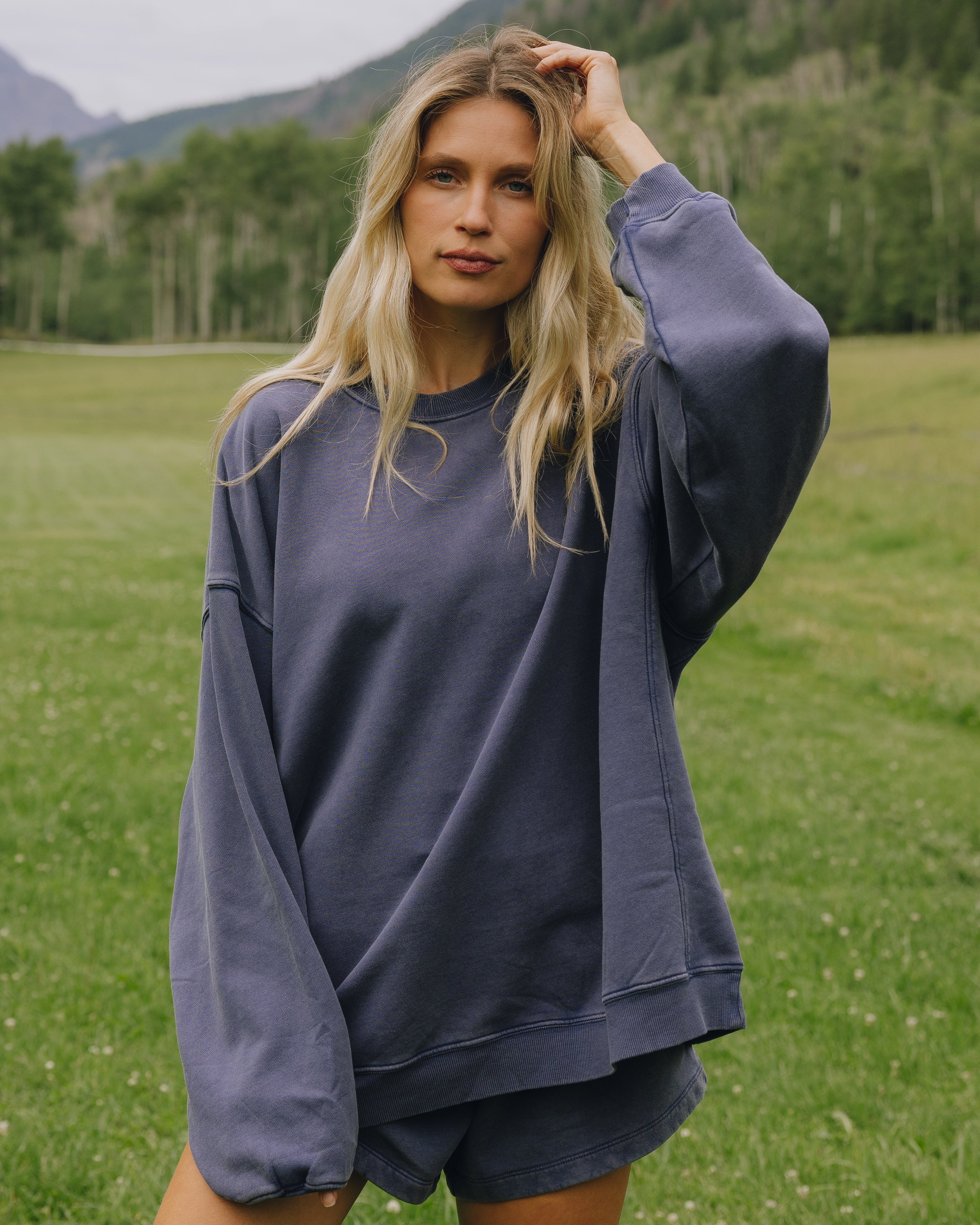 Unisex Oversized Crew - Sunbleached Navy with Bandana Patch | Daily Drills LLC