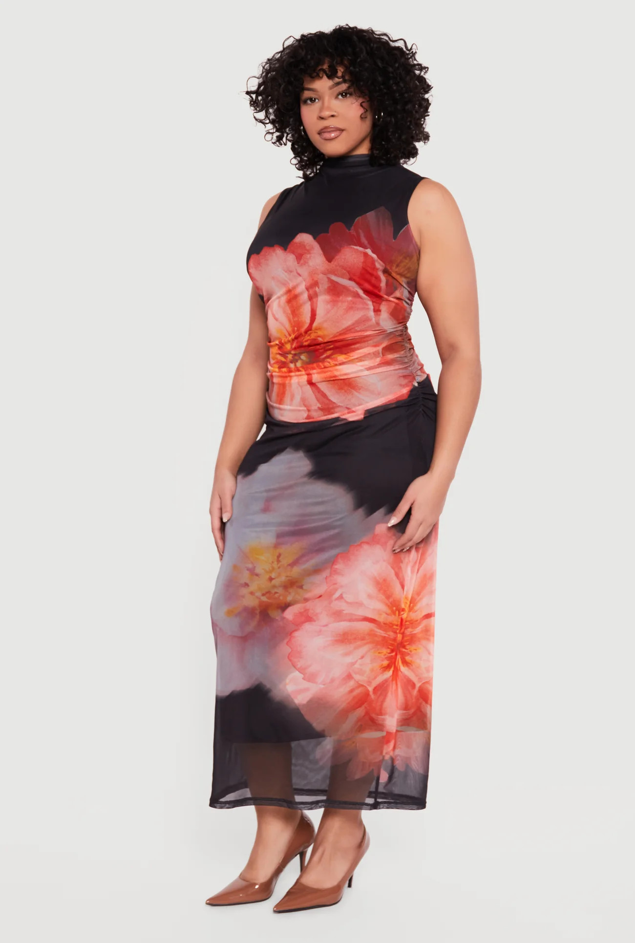 Plus Size Almost Famous Sleeveless Ruched Floral Maxi Dress | Rainbow Shops