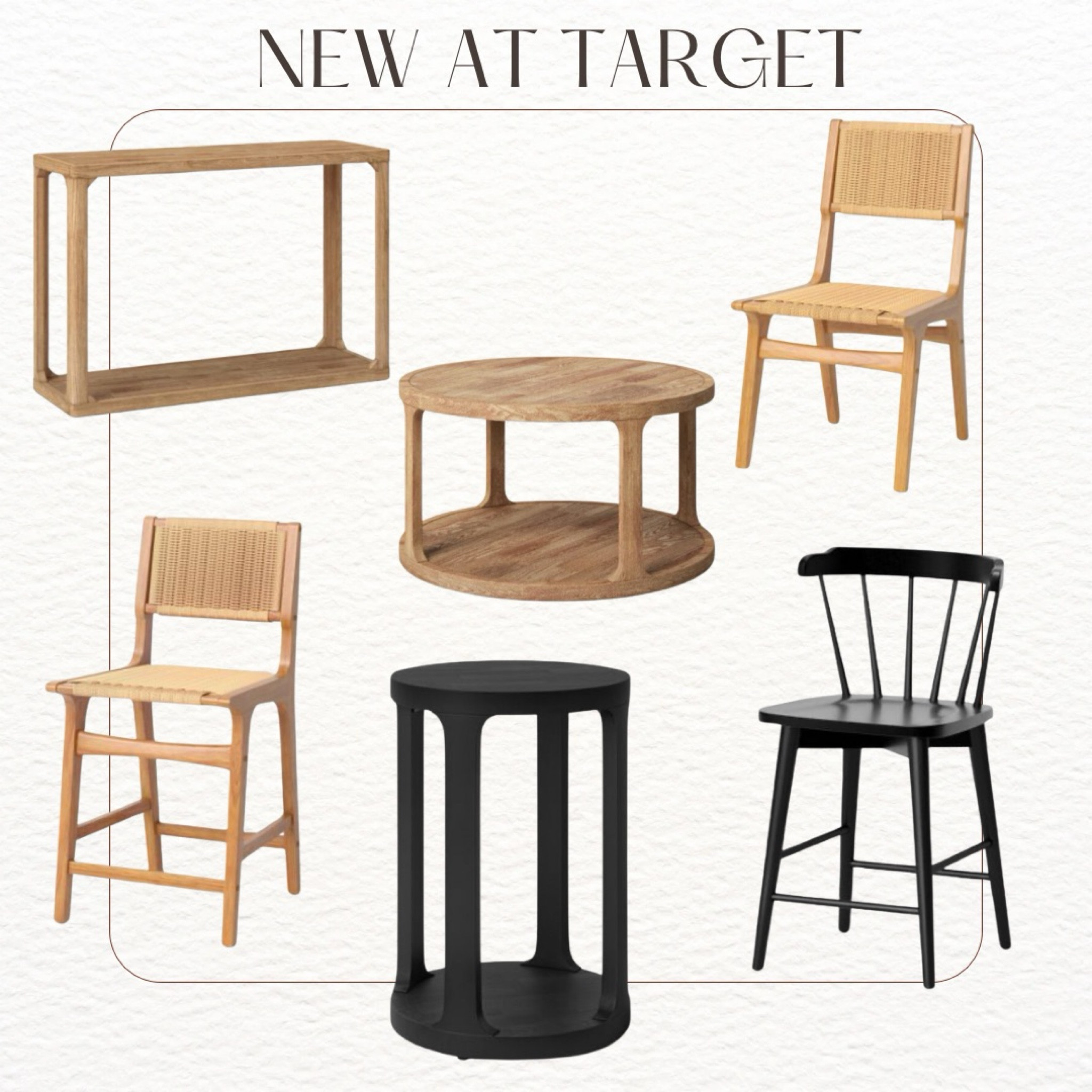 New at Target

Console table
Coffee table
Counter stool
Dining chair