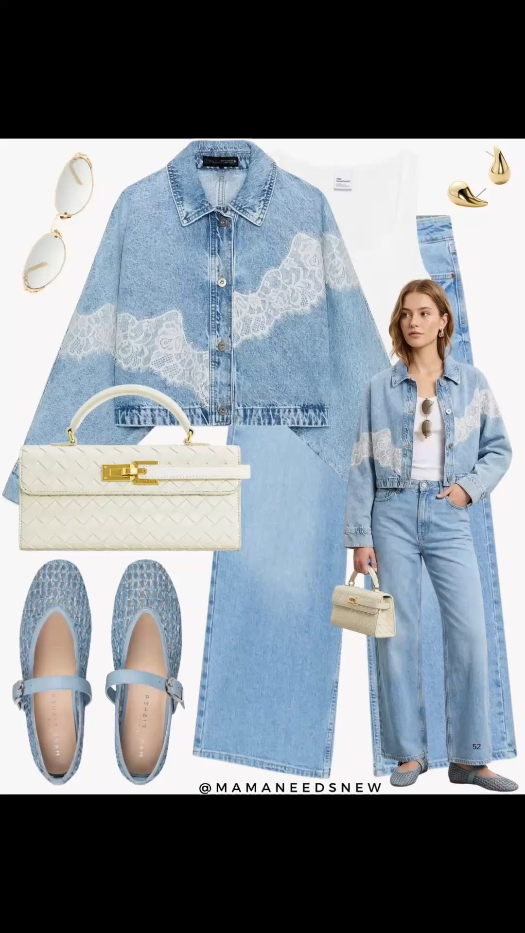 A spring outfit with a matching denim shirt with lace and jeans, white tank top, top handle bag, Maryjane flats 🩵🤍


#LTKSeasonal #LTKootd #LTKSaleAlert