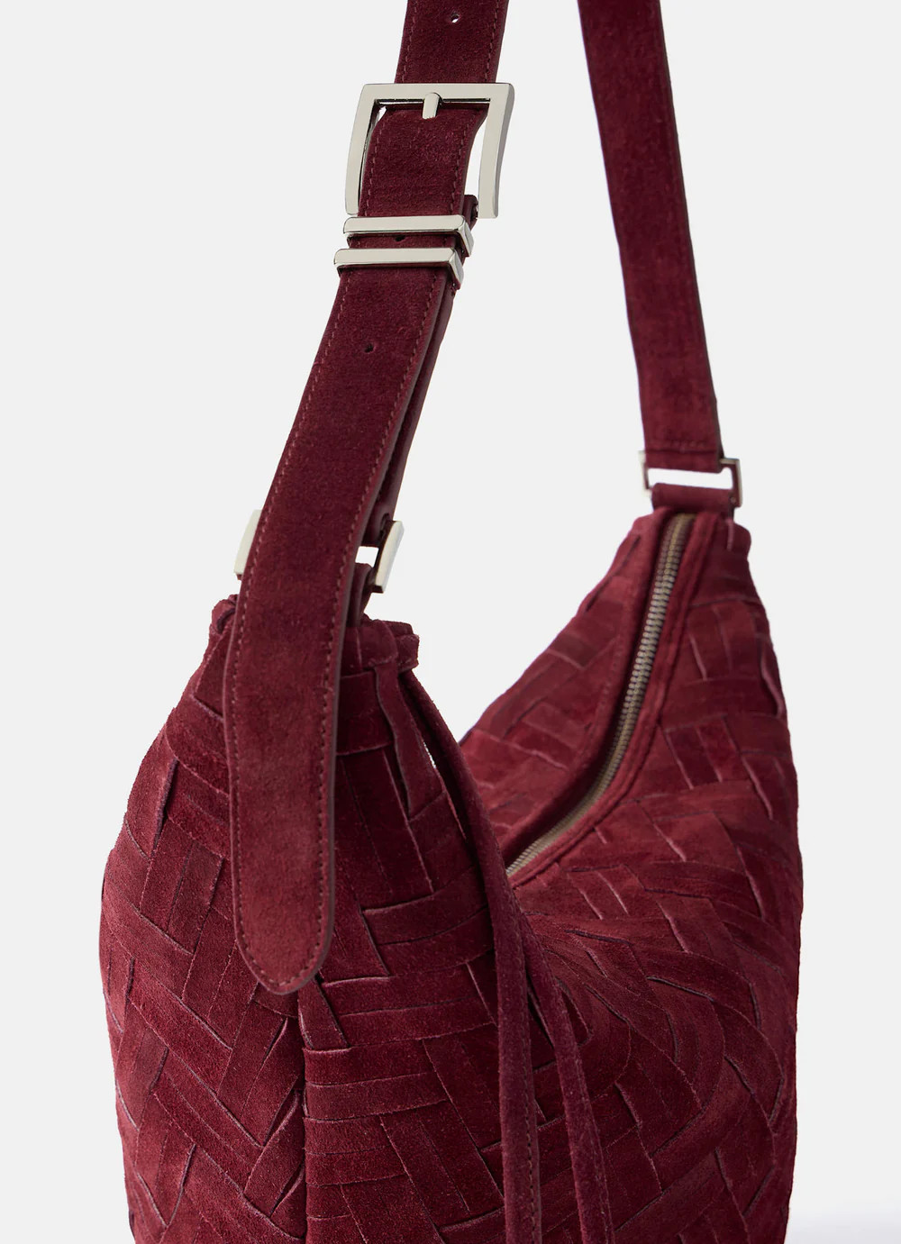 Stevie Burgundy Suede Woven Sling Bag | Mint Velvet