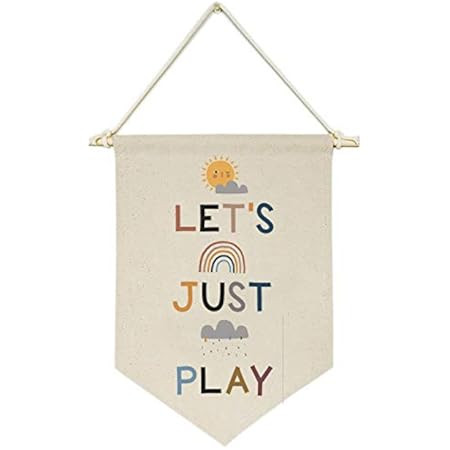3 Pcs Canvas Hanging Flag Banner Play Is the Work of the Child Wall Sign Decor Let's Just Play Wall  | Amazon (US)