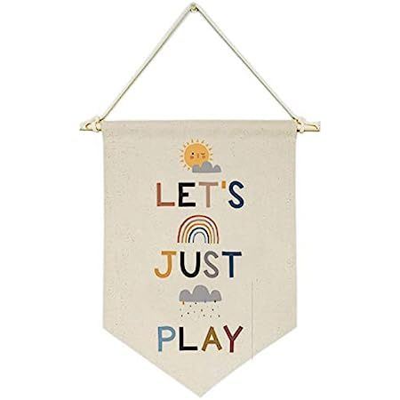 3 Pcs Canvas Hanging Flag Banner Play Is the Work of the Child Wall Sign Decor Let's Just Play Wall  | Amazon (US)