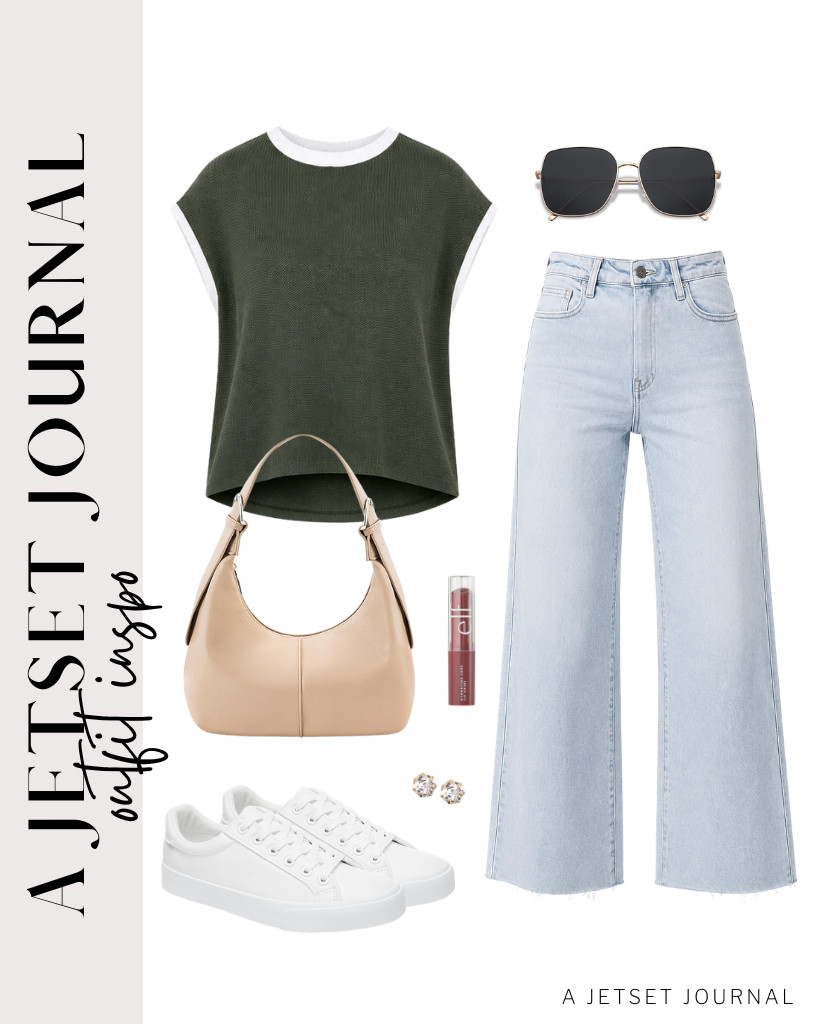 The next outfit is a knit Cap Sleeve Sweater Vest paired with Allimy high-waisted jeans. You can add a pair of SERNIAL white tennis shoes and stud earrings to complement the look.

#LTKSeasonal #LTKSaleAlert #LTKTravel
 

 