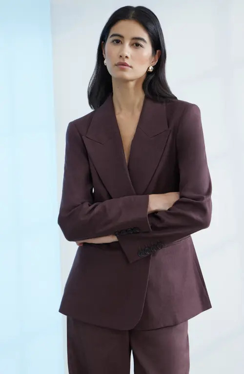 Nordstrom Double-Breasted Linen Blend Blazer in Brown Roast at Nordstrom, Size Xx-Small | Nordstrom