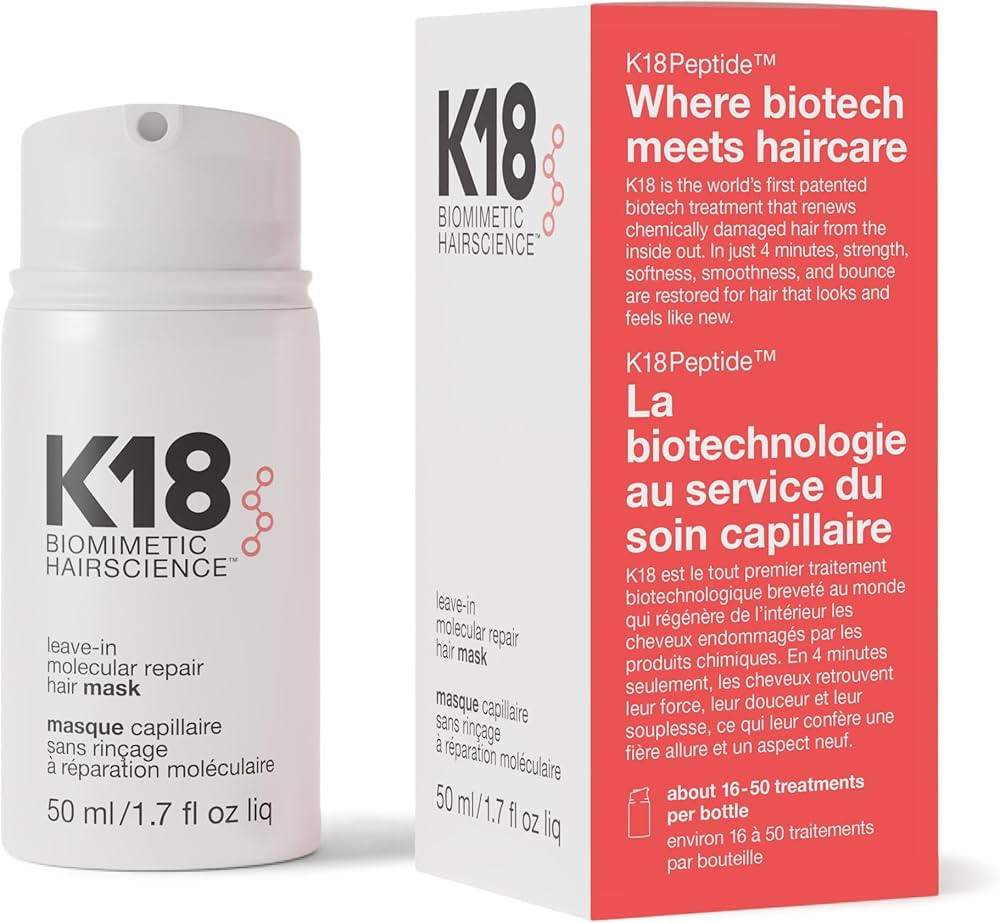 K18 Leave-In Molecular Repair Hair Mask, Patented, Lasting Repair For Dry, Frizzy, Damaged Hair, ... | Amazon (US)