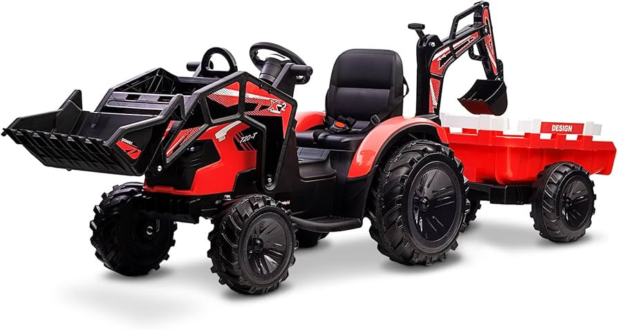 Hetoy 3 in 1 Ride on Tractor, Excavator & Bulldozer, 24V Electric Vehicle w/Trailer, Shovel Bucke... | Amazon (US)
