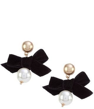 Southern Living Jet Velvet Bow Pearl Drop Earrings | Dillard's | Dillard's