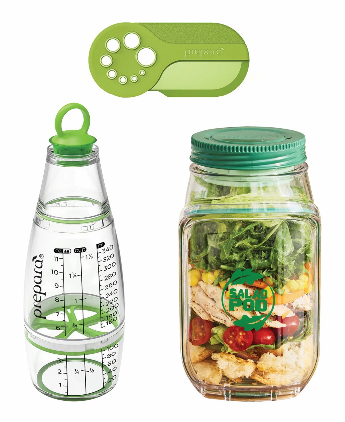 Prepara 3-Piece Salad Pod, Dressing Shaker, Herbs n' Greens Cool Tool Bundle - Clear, Green | Macy's