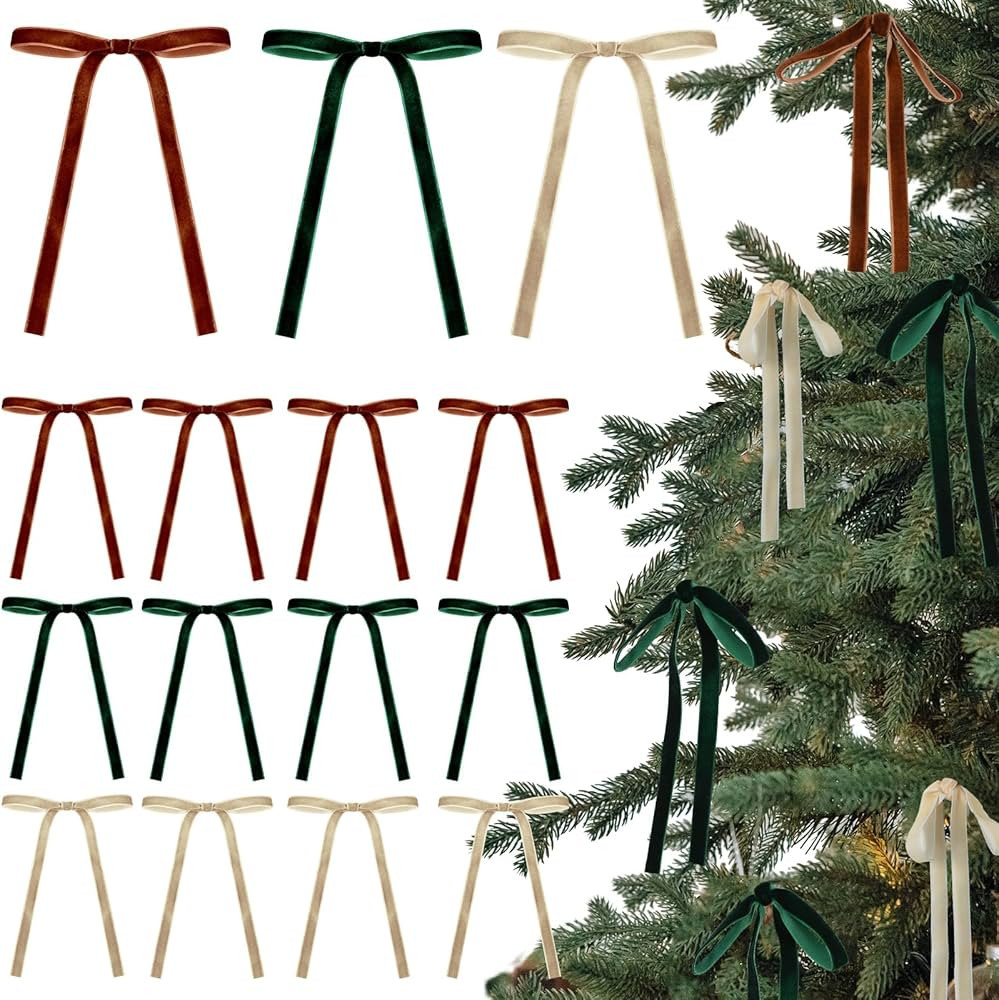 24 Pcs Velvet Christmas Bows for Christmas Tree Rustic Crafts Gift Bows Vintage Velvet Ribbon Bow... | Amazon (US)