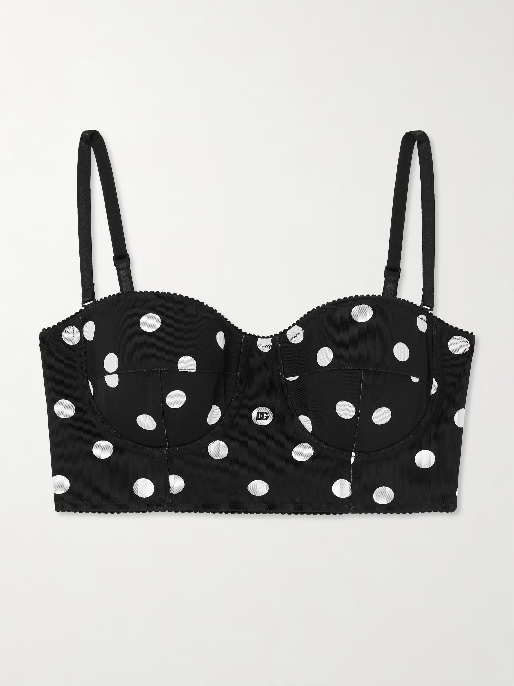 Printed polka-dot mesh bustier top | NET-A-PORTER (US)