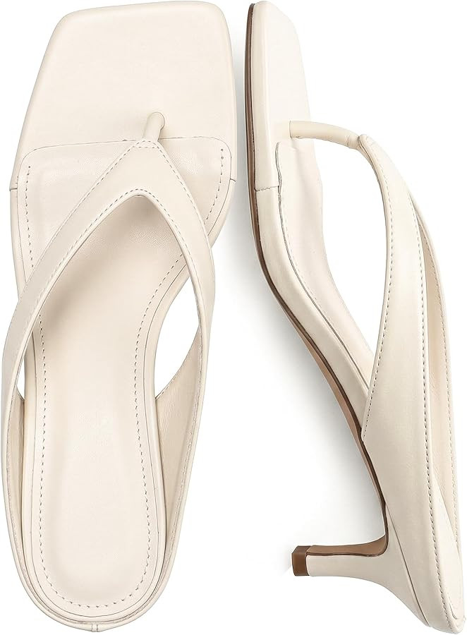 Riekhany Riekany Kitten Heeled Sandals for Women Slip On Square Clip Toe Flip Flips Low Heel Pump... | Amazon (US)