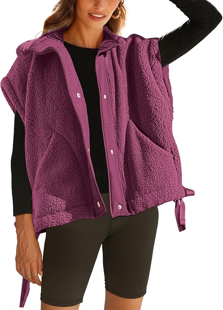 OPCAKM Women's Fuzzy Fleece Vest Oversized Sleeveless Sherpa Jacket Warm Button Down Gilet Outerw... | Amazon (US)
