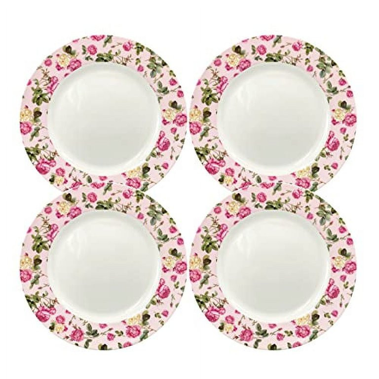 Gracie China Rose Bouquet Rim Dinner Plates, Set of 4 (Pink, 10.5-Inch) | Walmart (US)
