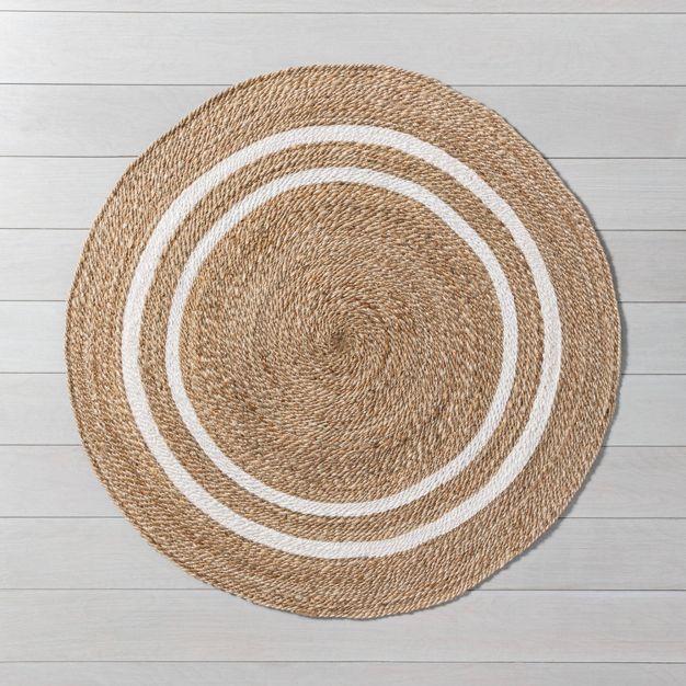 Round 5' Double Stripe Braided Jute Area Rug - Hearth & Hand™ with Magnolia | Target
