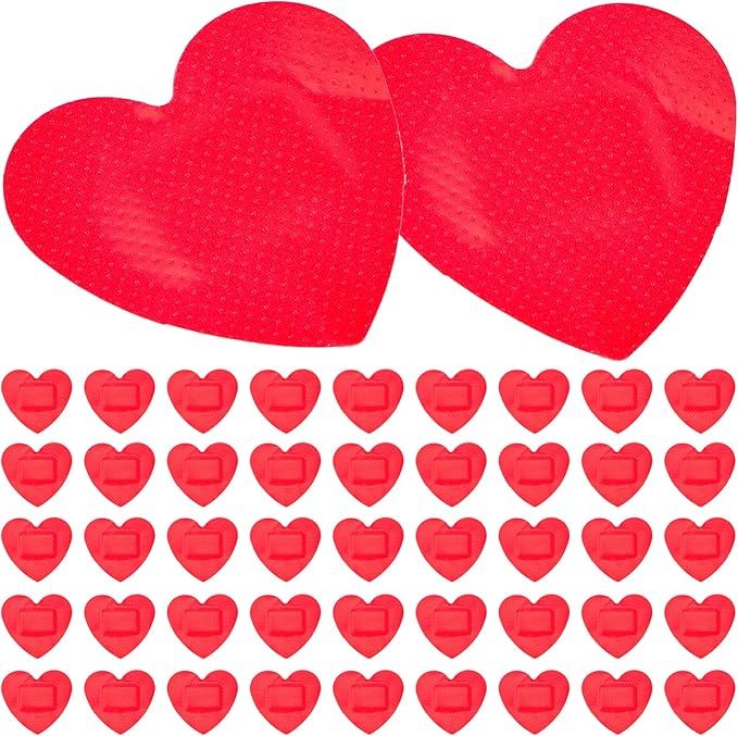 50pcs Adhesive Bandages Heart- Shaped Breathable Patches First Aid Bandages (Red) | Amazon (US)