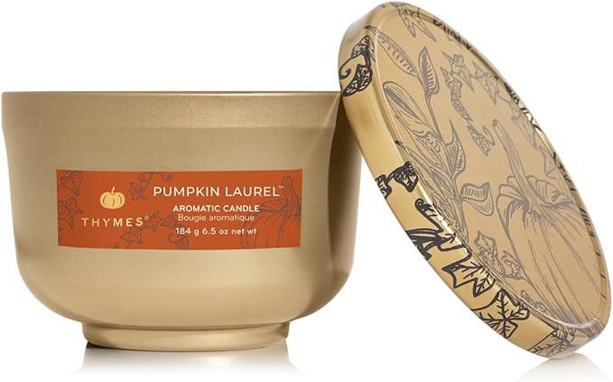 Thymes Pumpkin Laurel Candle Tin with Gold Lid - Fall Scented Candle with Notes of Nutmeg, Cinnam... | Amazon (US)