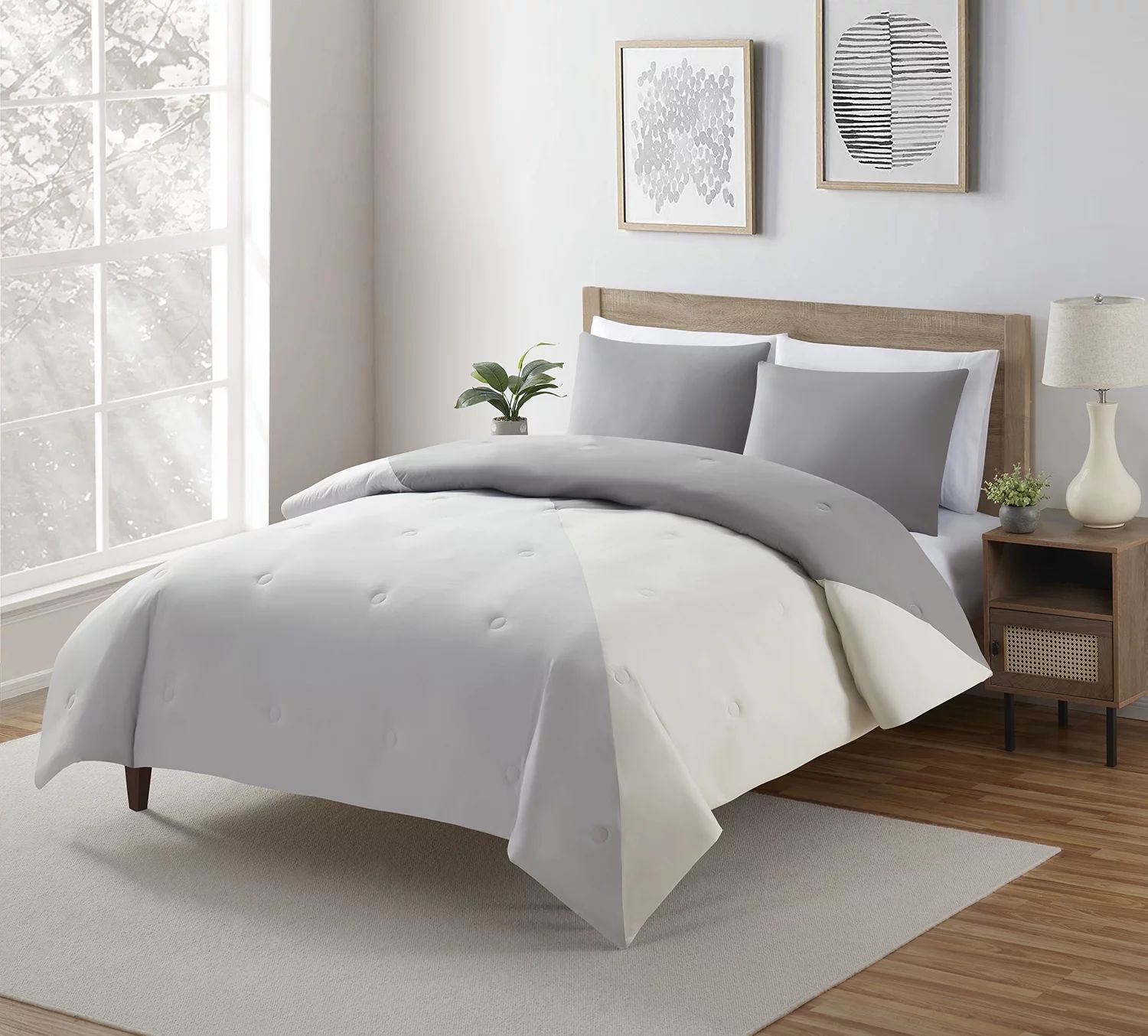 Serta So Soft 3-Piece Grey Reversible Comforter Set, Full/Queen - Walmart.com | Walmart (US)