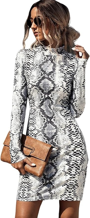 SweatyRocks Women's Leopard Print Club Dress Long Sleeves Bodycon Pencil Mini Dresses | Amazon (US)