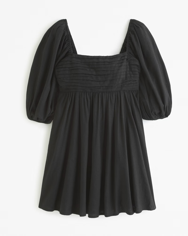 Abercrombie & Fitch Women's The A&F Emerson Linen-Blend Puff Sleeve Mini Dress in Black - Size S TALL | Abercrombie & Fitch (US)