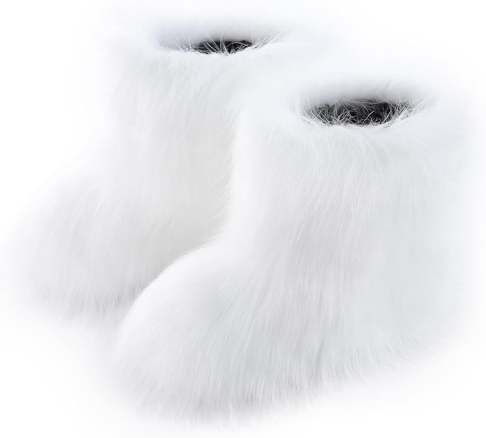 Kids Fuzzy Snow Boots Fluffy Outdoor Flat Boots Winter Warm Faux Fur Snow Shoes for Boys & Girls | Amazon (US)