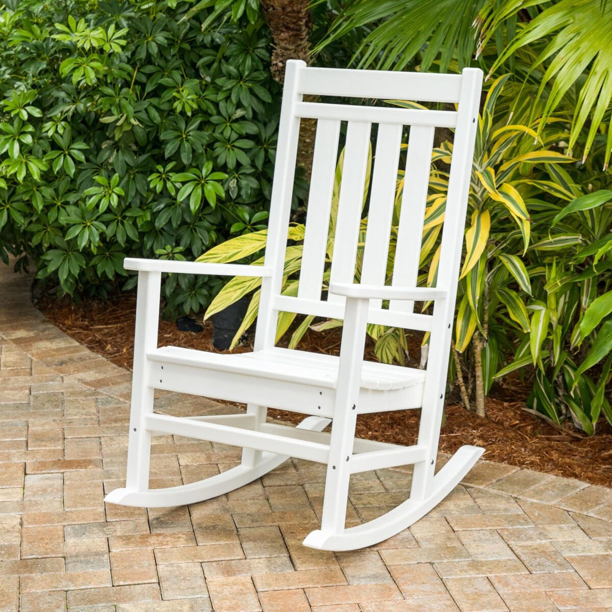 POLYWOOD Estate Recycled Plastic Rocking Chair in White by - R199WH | BBQ Guys