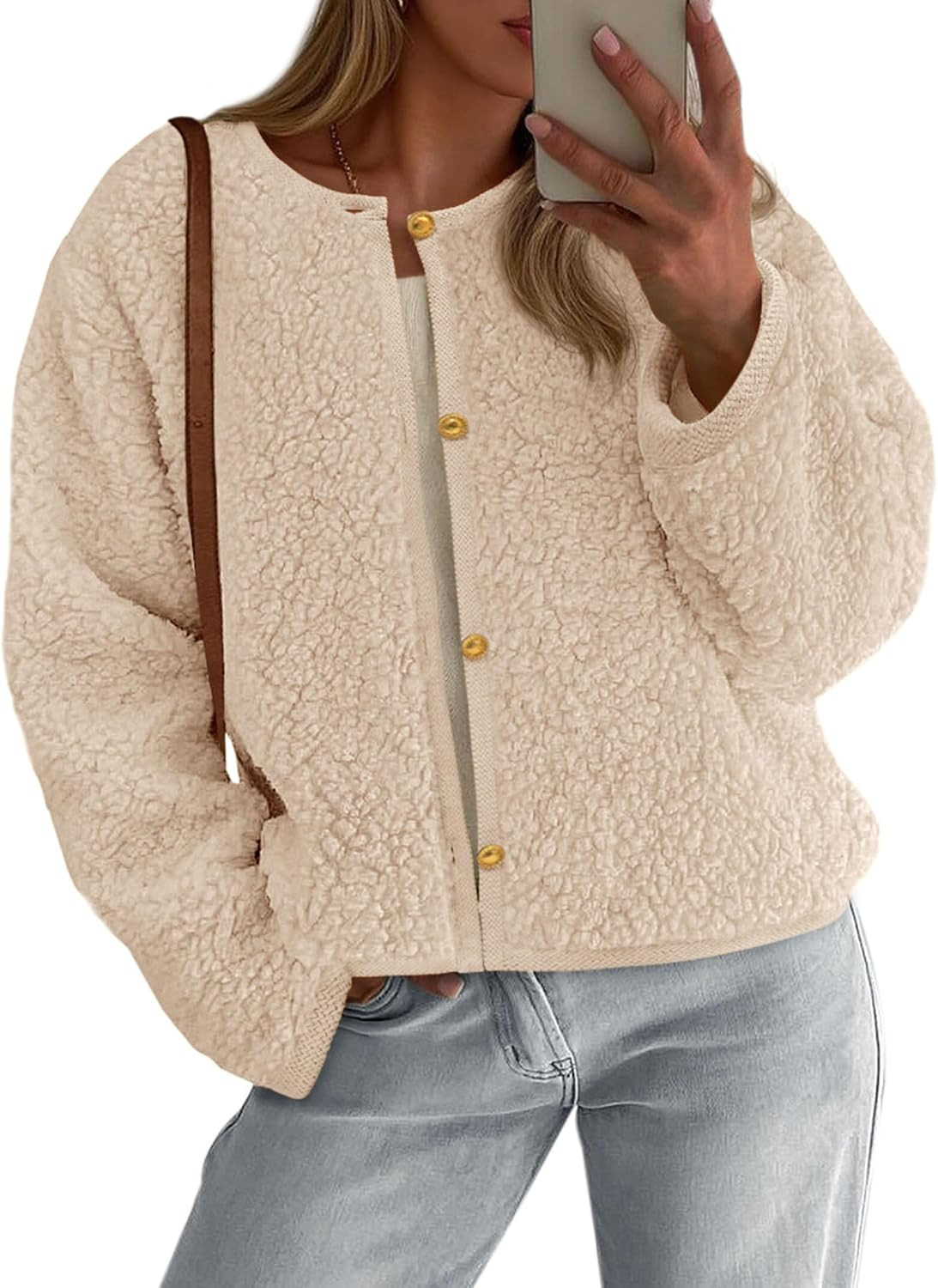 PRETTYGARDEN Women's 2025 Fall Fashion Clothes Trendy Fleece Sherpa Cropped Jackets Buttons Warm Casual Winter Faux Fur Coats | Amazon (US)