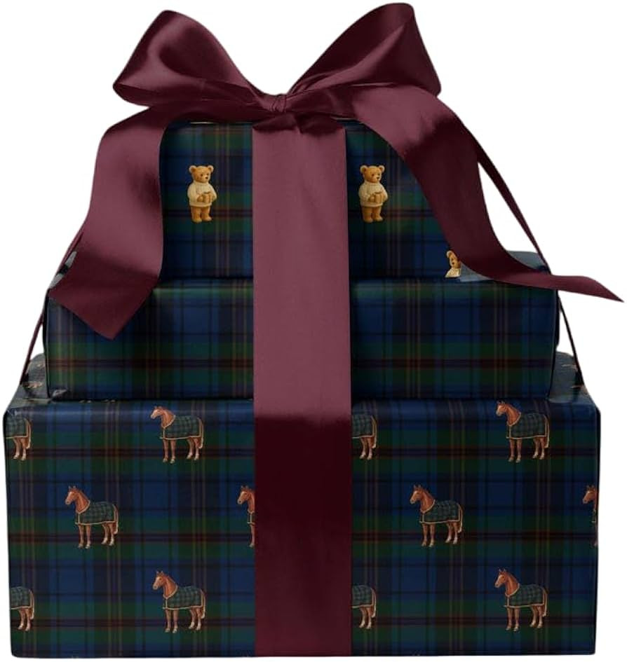 MOTIVE GIFT Christmas Winter Bear Plaid Wrapping Paper, Classic Blue Green Tartan Gifts Wrap, Tra... | Amazon (US)