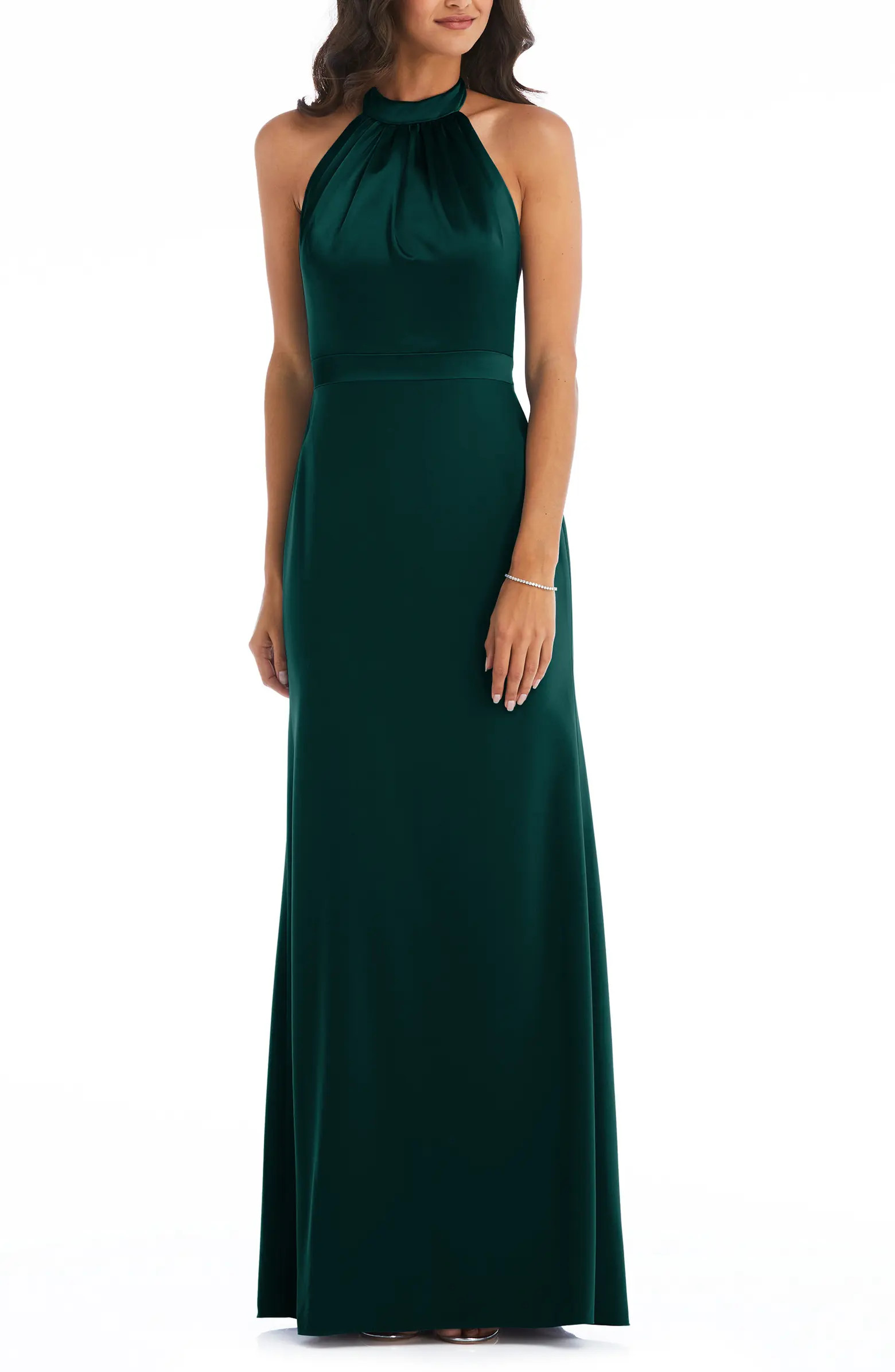 Halter Neck Charmeuse & Crepe Gown | Nordstrom