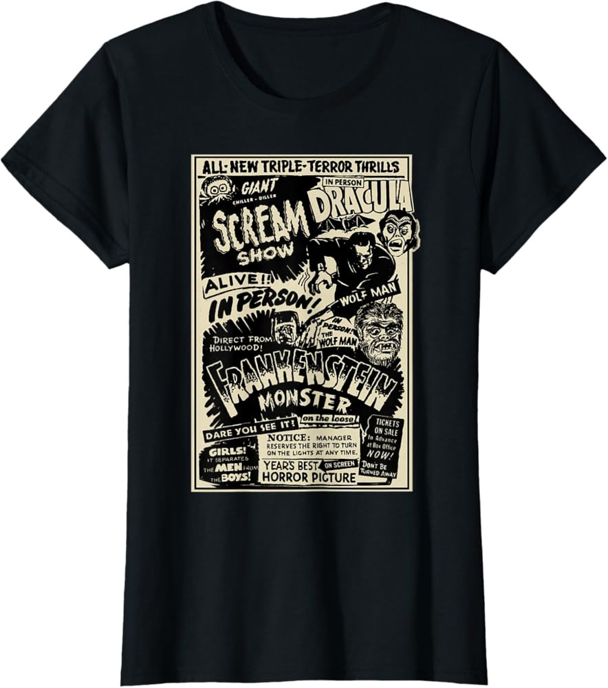 Horror Movie Monster Mummy Dracula Werewolf Frankenstein T-Shirt | Amazon (US)
