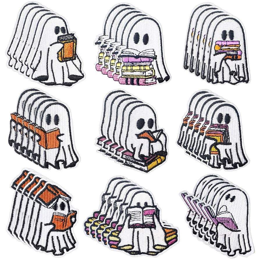 Janinka 45 Pcs Halloween Ghost Reading Book Patches Funny Ghost Book Readers Embroidered Sew on P... | Amazon (US)