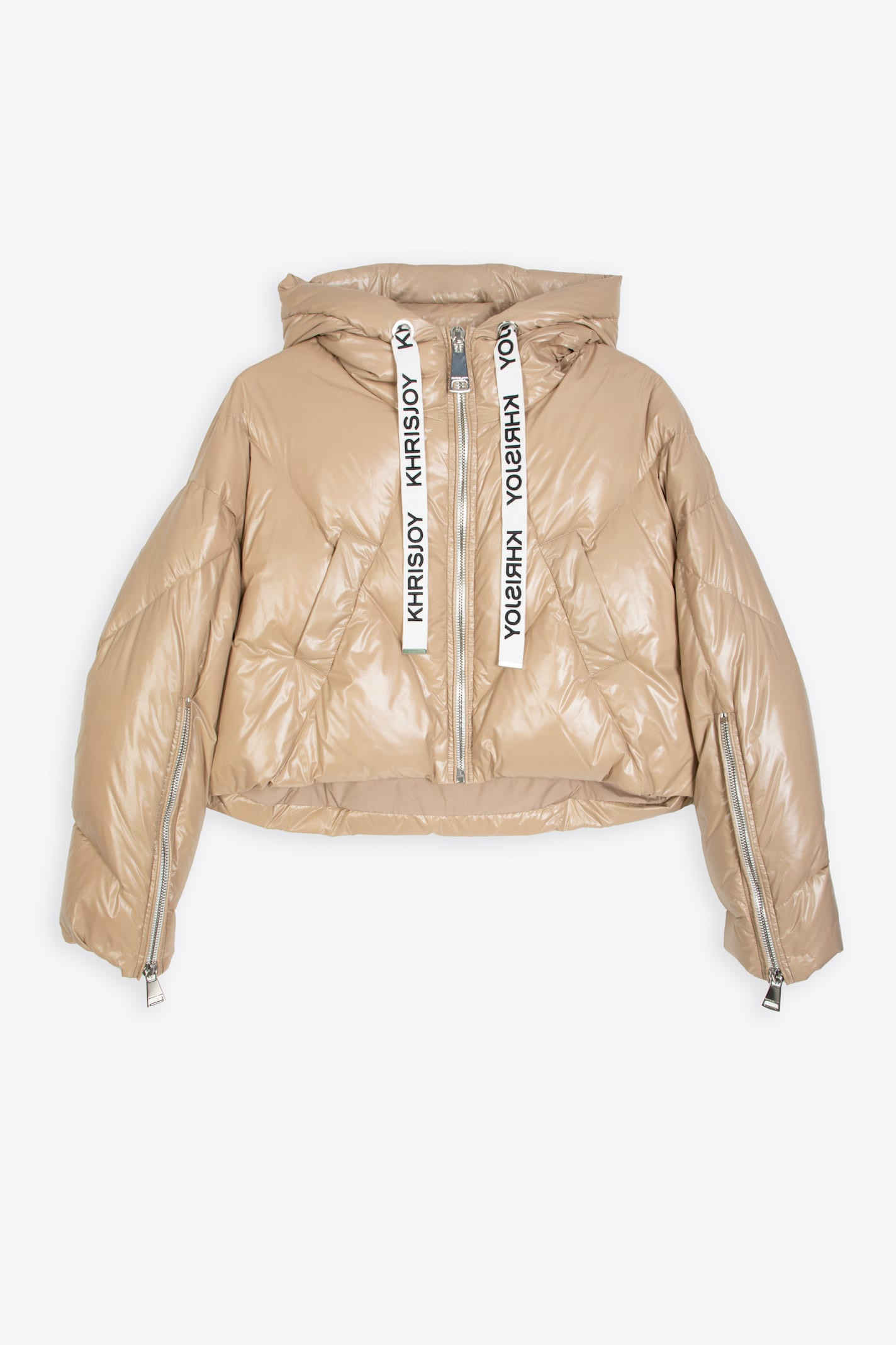 Khrisjoy Khris Crop Shiny Beige shiny nylon hooded puffer jacket - Khris Crop Shiny | Italist.com US
