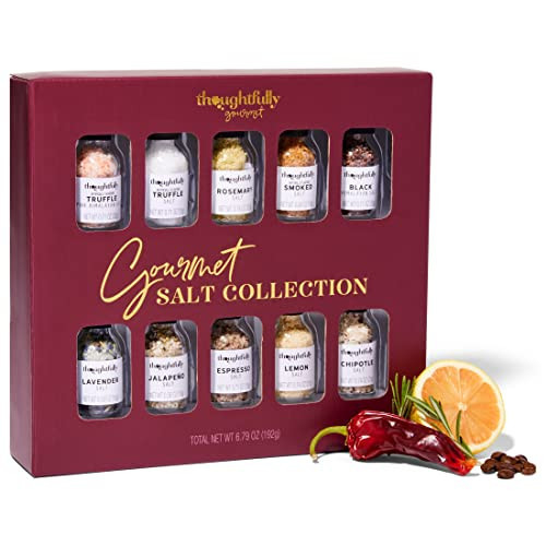 Thoughtfully Gourmet, Gourmet Cooking Salt Sampler Gift Set, Gourmet Seasoning Salts In Glass Bottles, Flavors Include Smoked, Lavender, Rosemary, Truffle, Lemon, Chipotle and More, Set of 10 | Amazon (US)