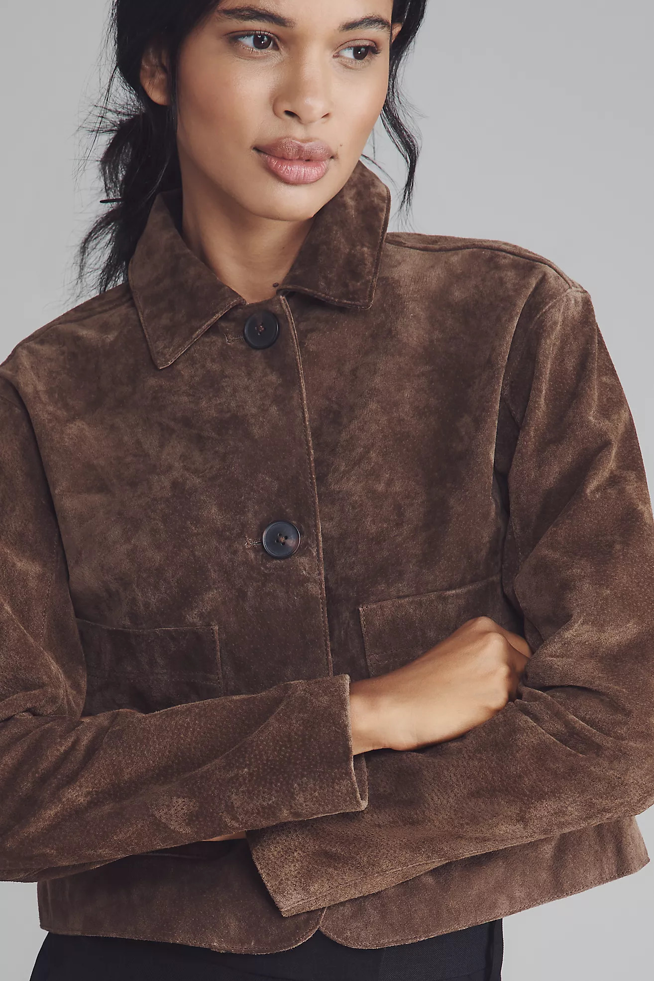 BLANKNYC Black Coffee Crop Suede Jacket | Anthropologie (US)