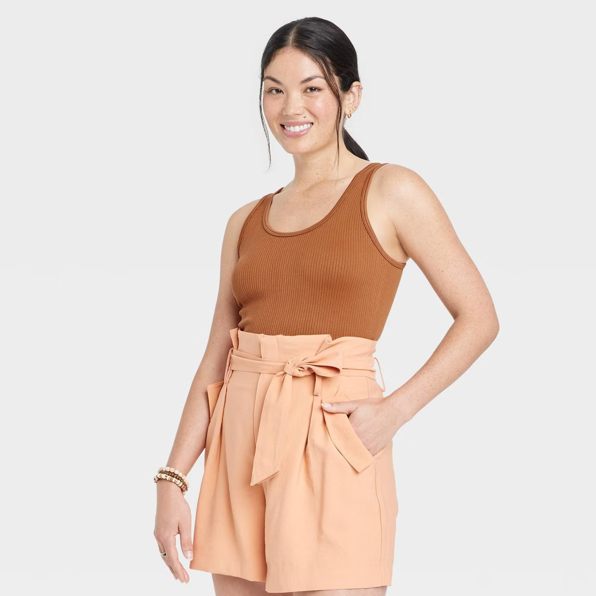Women's Seamless Slim Fit Tank Top - A New Day™ Brown XS: Ribbed Scoopneck Pullover | Target