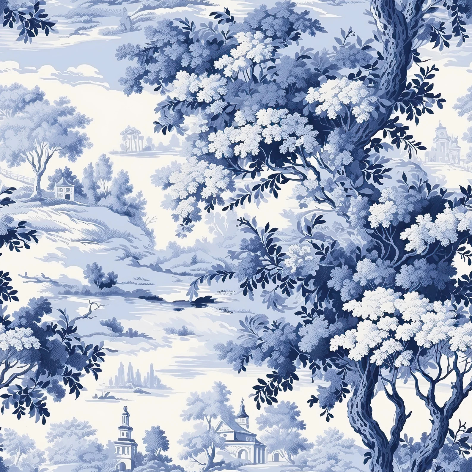 Blue Toile Peel and Stick Wallpaper: Whimsical Floral Design - Etsy | Etsy (US)