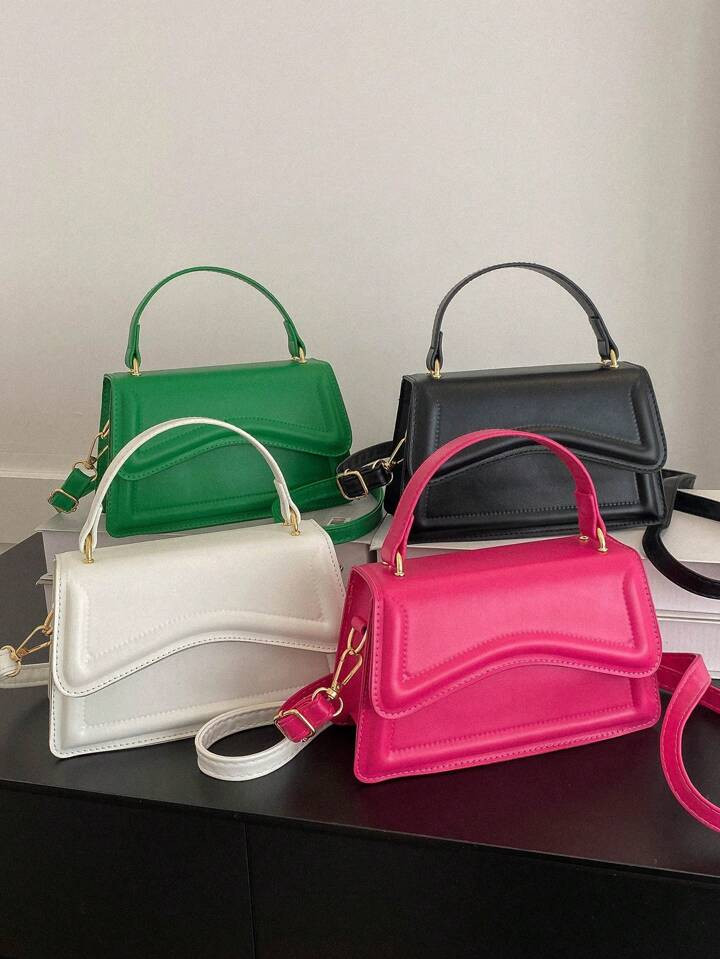 Mini Square Bag Solid White Top Handle Flap Design Solid Color Handbag, Trendy PU Leather Crossbo... | SHEIN
