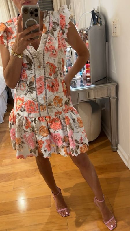 A floral drop waist dress I found at Bloomingdale’s with Marc Fisher Heels