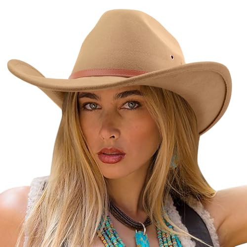 DRESHOW Cowboy Hat for Women and Men Classic Western Felt Cowboy Cowgirl Hat Outdoor Wide Brim Belt Buckle Retro Fedora Hats Unisex Rolled up Caps | Amazon (US)