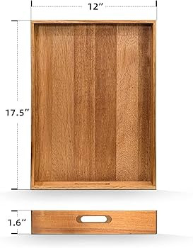 Acacia Wood Serving Tray with Handles (17 Inches) – Decorative Serving Trays Platter for Breakf... | Amazon (US)