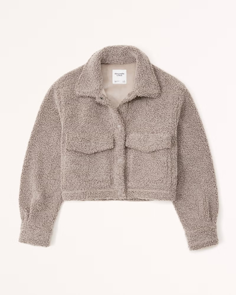 Abercrombie & Fitch Women's Cropped Sherpa Shirt Jacket in Brown - Size XS | Abercrombie & Fitch (US)