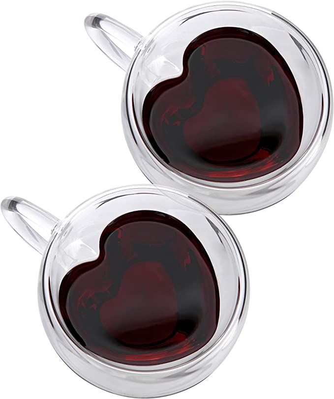 CNGLASS Double Wall Heart Shaped Glass Coffee Mugs 5oz(Set of 2),Insulated Clear Tea Cups with Ha... | Amazon (CA)