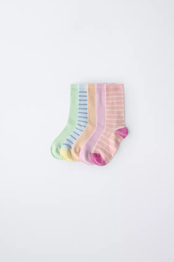 LOT DE CINQ CHAUSSETTES HAUTES À RAYURES | Zara FR